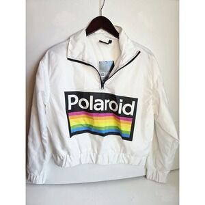Polaroid Womens Small Windbreaker Jacket Checker Graphic Print 1/4 Zip Pullover